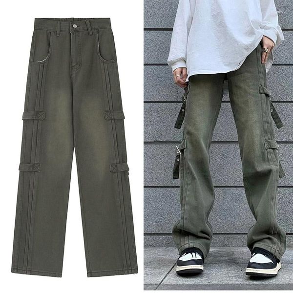 Мужские джинсы harajuku retro черный зеленый функциональный инструмент свободный мужская уличная одежда Y2K Goth Punk негабаритные повседневные брюки Женщины