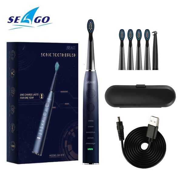 Spazzolino da denti Seago Spazzolino elettrico USB per adulti Ricarica rapida Testine di ricambio per spazzolino automatico Sonic ricaricabili impermeabili SG575 230308