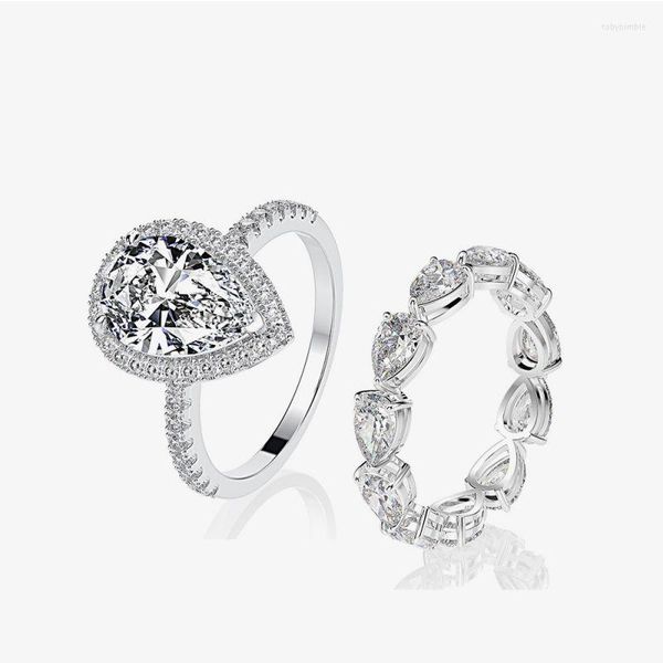 Cluster Ringe 925 Sterling Silber Fancy Wassertropfen 2 Stücke Birnenform Diamant Ring Set Frauen Hochzeit Party Edlen Schmuck