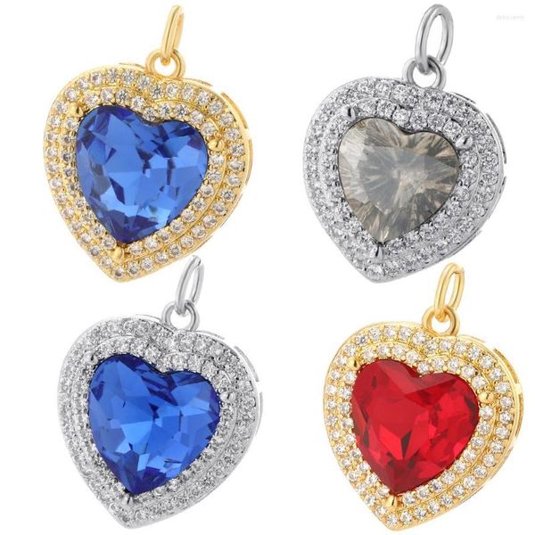 Charms Big Zircon CZ Red Heart Diy Brincho de pescoço pendente Pingente Bracelet Acessórios de cores de ouro para jóias Fazendo suprimentos
