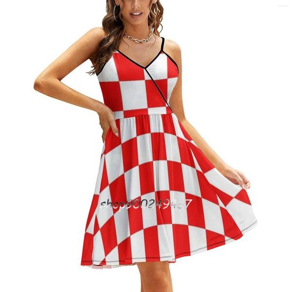 Vestidos casuais Croácia Vestido de sling de checker feminino impressão de verão Carrinho da condole hrvatska hrvati futebol hrvatski nogomet
