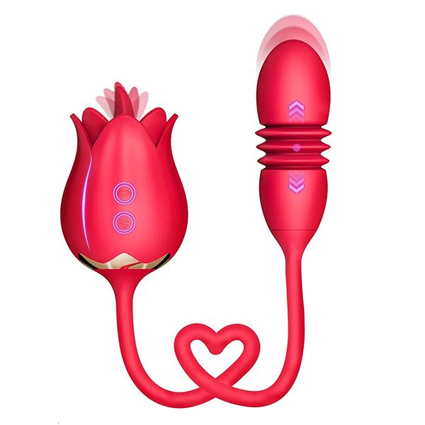 Vibratori Rose con leccate di lingua Donne Stimolazione del capezzolo del punto G Vibratore del clitoride ricaricabile Giocattolo del sesso 230307