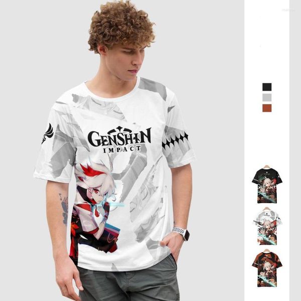 Camisetas masculinas A camisa de impacto de genshin de genshin est 3d, homens, camisetas adequadas para crianças de verão, meninos casuais meninos desenho animado de desenho branco Cool White T-shirt