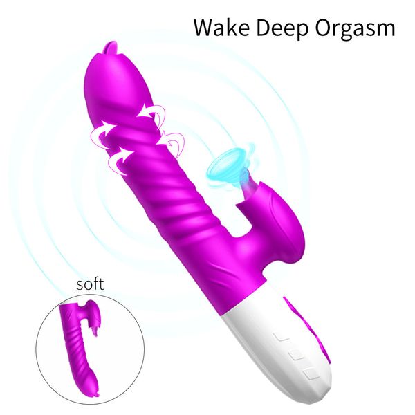 Vibratori Dildo vibrante a doppia lingua con rotazione telescopica per donna Stimolatore clitorideo vaginale anale Adulto Succhiare giocattoli sessuali 230307