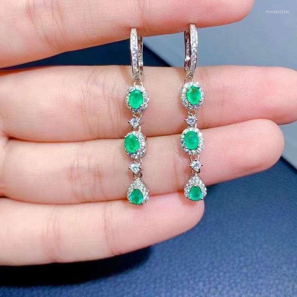 Серьги -свисые серьги Yulem Jewelry Fashion Emerald Drop для вечеринки 3 мм 4 мм натуральная серебряная серьга стерлинги