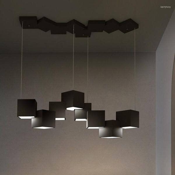 Kronleuchter Moderne Schwarz Weiß Cube Led Kronleuchter Beleuchtung Esszimmer Dekor Lampe Hause Dimmbare Hängen Lichter Leuchten