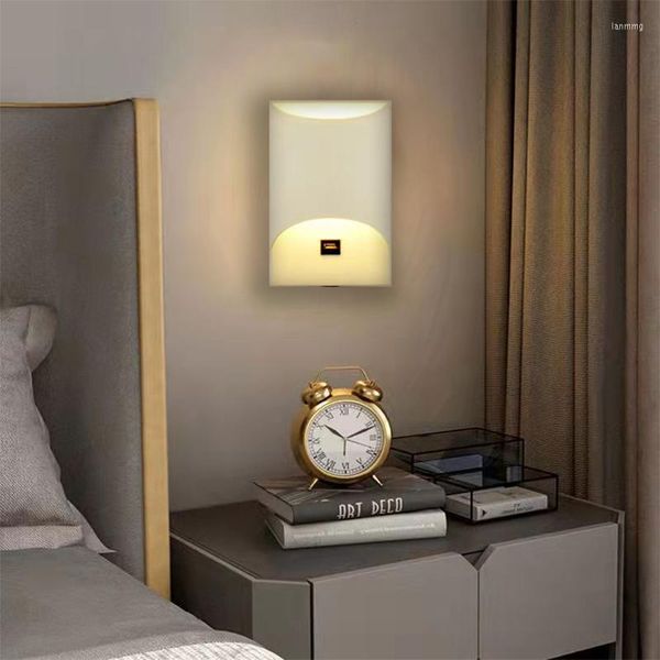 Lampada da parete per interni moderni con ricarica USB, decorazione per la lettura della camera da letto, illuminazione per testiera, luce a LED