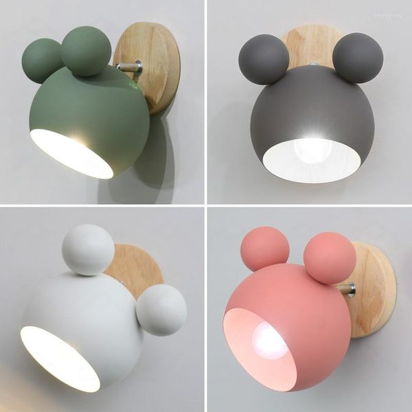 Wandleuchten Moderne Cartoon-LED-Lampe E27 Kreative Holz Eisen Childern Schlafzimmer Wandlampen Makronen Nachttisch Innenleuchten Leuchte