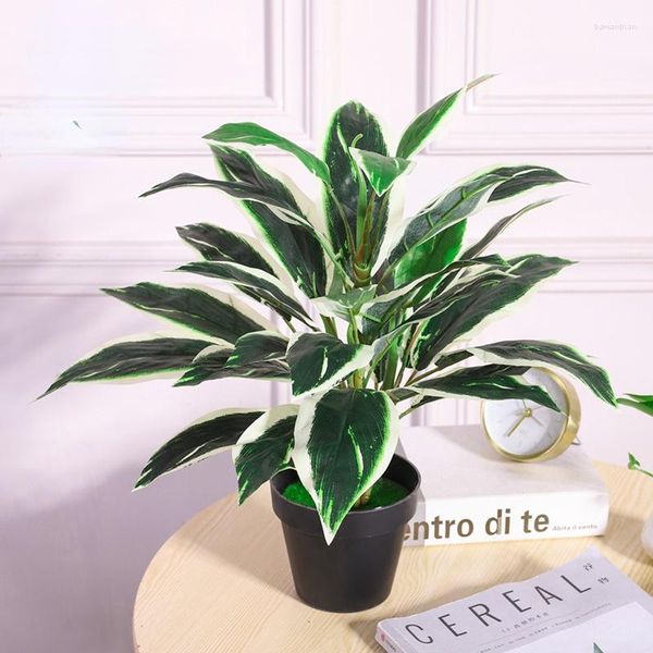 Flores decorativas Folhas artificiais Plantas verdes de seda de folhas de zebra sempre -verde salão de casamento da sala de estar em vaso de jardim sem decoração sem