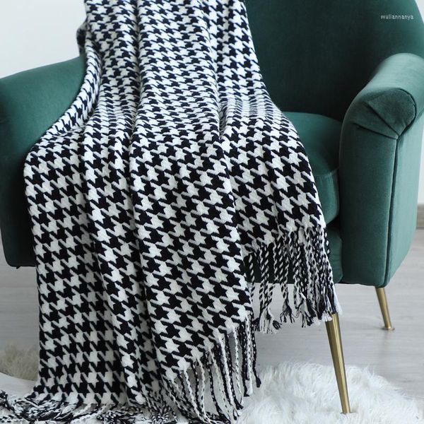 Coperte Letto invernale Pied de poule bianco nero Divano decorativo Coperta scozzese Homestay El Fine Asciugamano Bandiera Sciarpa morbida