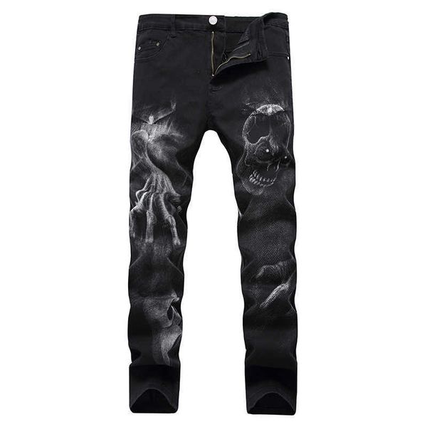 Jeans masculinos 2022 Dark Streetwear Skull Print Punk Men vintage Slim Jeans Troushers Hip Hop Stretch Cotton Denim