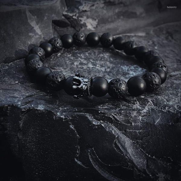 Bracelets de charme 8mm Lava Stone Stone Crown Bracelet Jewelry For Women Drop 2023 Mens Acessórios de moda Amigos Presentes