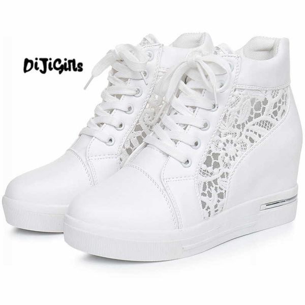 Scarpe eleganti Donna Piattaforma con zeppa Scarpe con lacci in pelle Brogue in gomma Scarpe con tacco alto Scarpe a punta Creepers in aumento Sneakers bianche argento