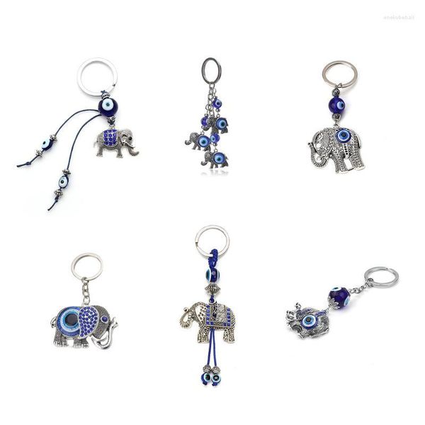 Portachiavi blu malvalia elefante Elefante a sospensione in acciaio inossidabile Eyes Lucky Eyes Lega Silver Bag Auto per uomini Donne Donne