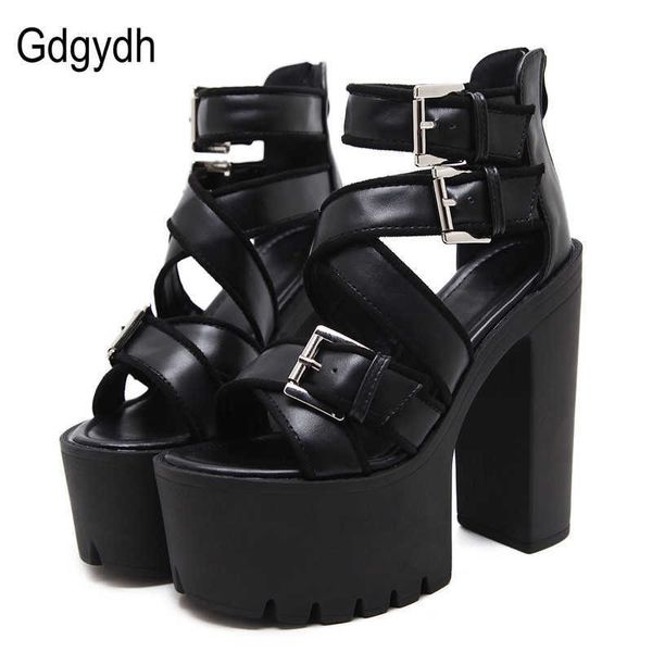 Sandalen Gdgydh Offene spitze Schwarze Sandalen Frau Plattform Schuhe Dicken Absätzen Sandalen Marke Designer Sexy Weiche Leder frauen Schuhe Sommer Z0306