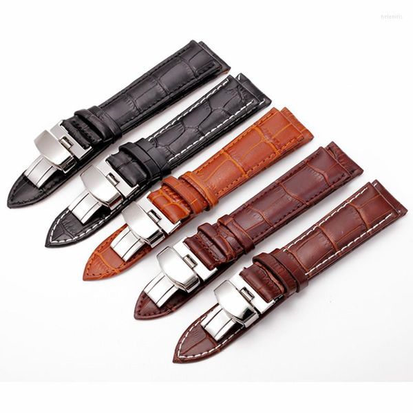 İzle Bantlar 12 13 14 16 17 18 19 20 22 22 24 mm Gerçek Deri İzleme Bandı Kelebek Tokası Croco Tahıl Bilezik Band Strap