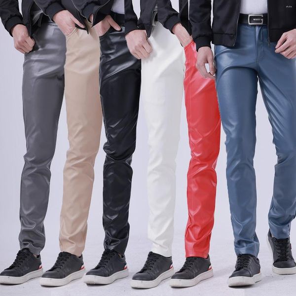 Мужские брюки Harajuku Fashion Vintage Leather Men Slim Fit Biker Spring осень водонепроницаемые ветропроницаемые тонкие брюки