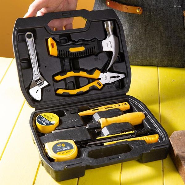 Professionelle Handwerkzeug-Sets, Box, 8-teilig, Wartungsset, Hammer, Gabelschlüssel, Zange, Schraubendreher, Kunstmesser, Messen, Bleistift, Klebeband