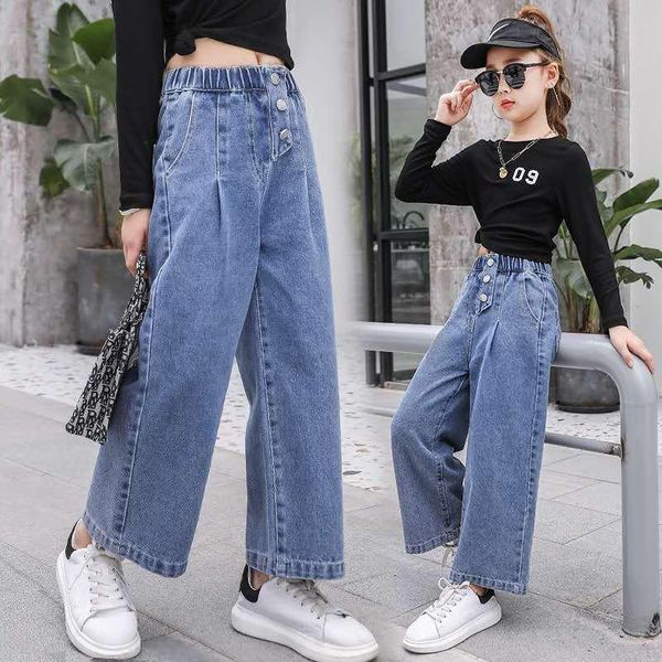 Jeans Spring Girls 2023 Fashion Loose Pants for Girl 3-10 anos de idade para crianças largas