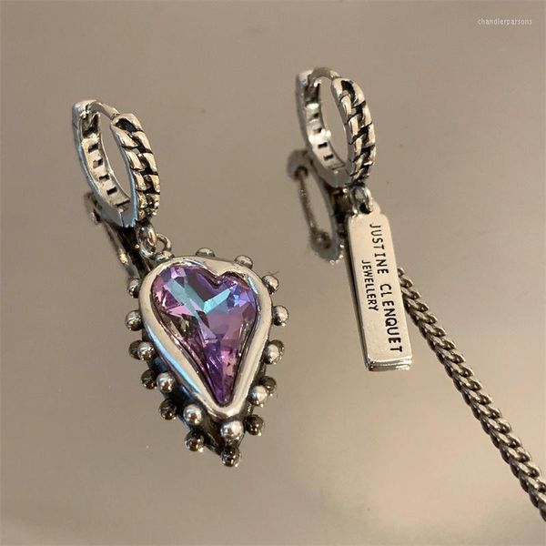 Brincos de garanhão Mulheres assimétricas Vintage Purple Crystal Heart Grow Drop Bust