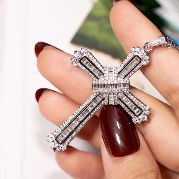 Ketten Luxus 925 Sterling Silber Kreuz Anhänger Halskette Klar Pflastern SONA Diamant Für Männer Frauen Weihnachten Geschenk N019