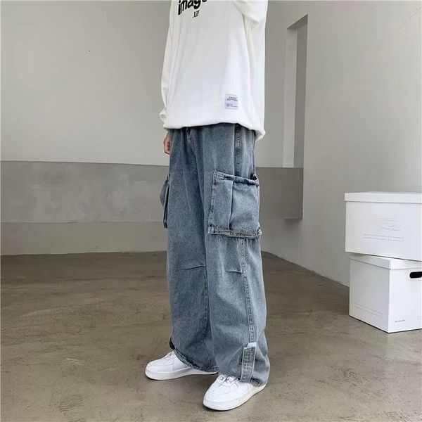 Jeans masculinos Jeans Hip Hone Men Baggy Cargo Pants Casual Big Pocket Denim Troushers Vintage Plus Size Bottoms Fashion Streetwear Y2K Roupas 230308