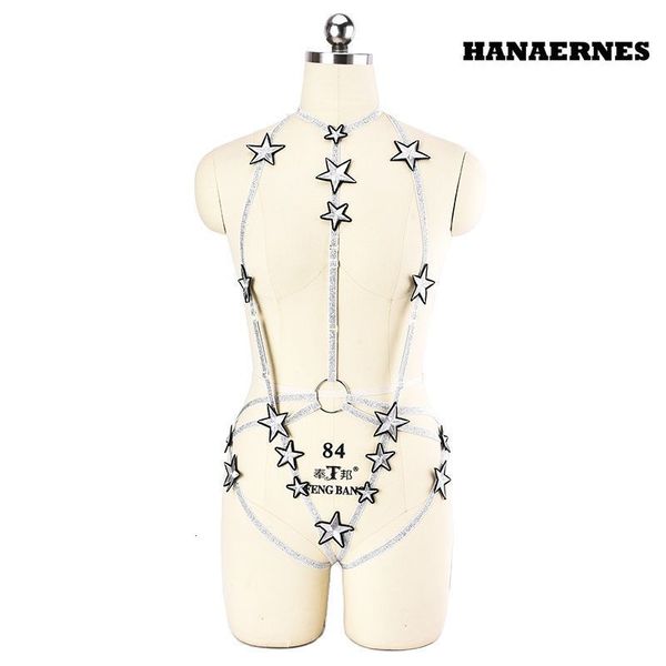 Bretelle Argento Goth Pentagramma Set Punk Pole Dance Harness Reggiseno Rave Star Gamba Reggicalze Lingerie sexy 230307