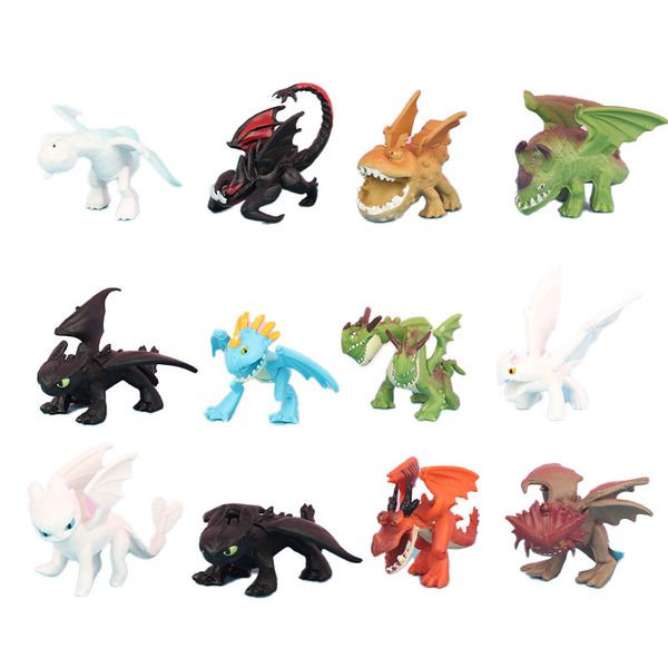 12шт, установленные Dragon 3 аниме-фигуры, фигурки из ПВХ мини-статуэтки отображают модели детские игрушки 3-4 см/1,2-1,6 дюйма высотой