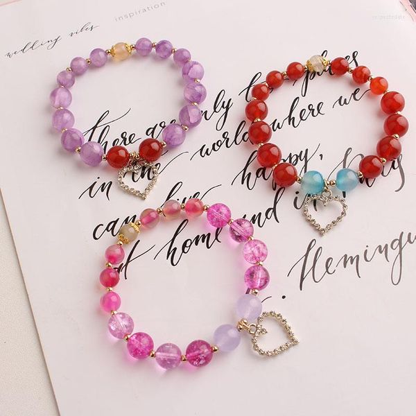 Charm-Armbänder im europäischen und amerikanischen Stil, Perlen-Armband für Frauen, elastisch, handgefertigter Schmuck, Herz-Set, Diamant-Anhänger, Geschenk für Mädchen