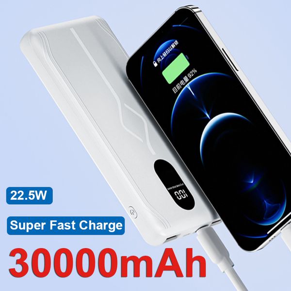 Super Fast Barge Power Banks PD18W Portable 30000MAH зарядного устройства Type-C Digital Display Внешняя батарея для iPhone Huawei QC3.0