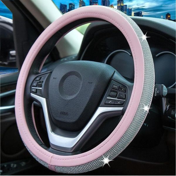 Tampas do volante Tampa de shinestone Tampa de carro brilhante para mulheres meninas rosa Durável