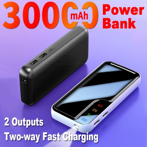 Banco de potência de carga rápida de duas vias 30000mAh Display Digital Bateria externa com lâmpada LED para iPhone Mi Huawei Samsung