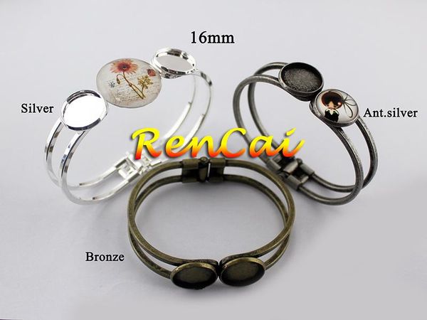 Braccialetto 5 pz 16mm Base Bracciale Doppio Rotondo Risultati Vuoti Vassoio Lunetta Impostazione Cabochon Cammeo Per Le Donne FAI DA TE Creazione di gioielli