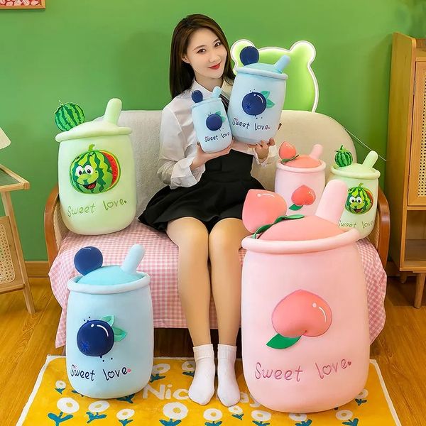 Neue Milch Tee Tasse Kawaii Wassermelone Plüsch Spielzeug Obst Tasse Heidelbeere Kissen Puppe Mädchen kinder Geburtstag Geschenk