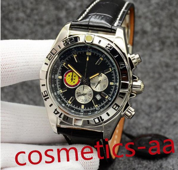 8 Renkli Erkekler Watch Chronomat Patrouille Hava İzle Kalitesi Navitimer Kronograf Pil Hareketi Kuvars Gümüş Kadran 50. Yıldönümü Deri Kayış Kolluluğu