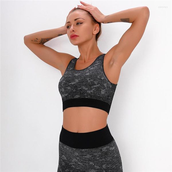 Canotte da donna Reggiseni sportivi ad alta elasticità Top skinny elastico ad asciugatura rapida da donna per reggiseno traspirante senza cuciture da palestra di qualità fitness