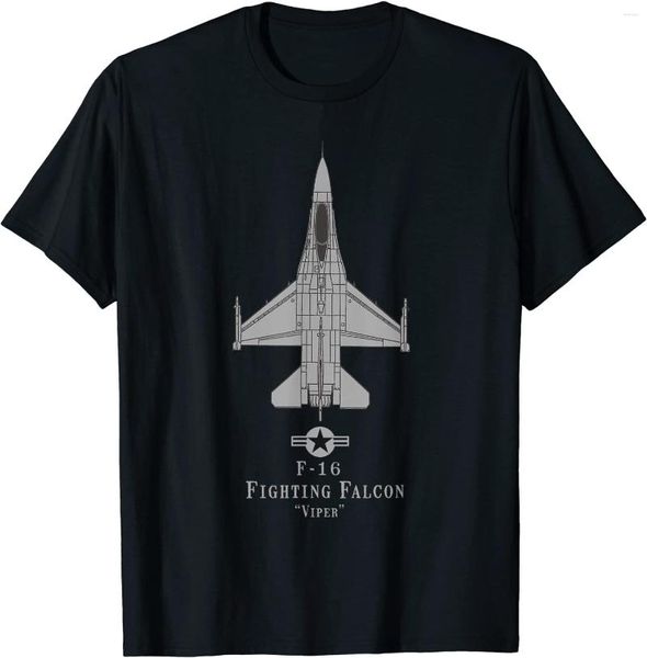 Camisetas masculinas F-16 Fighting Falcon Tech Desenho de avião militar Militar Homem de camiseta curta Casual Casual O-gola