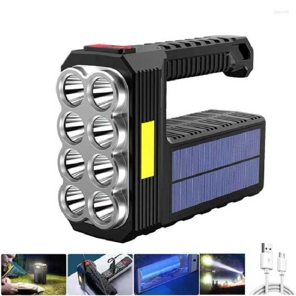 As lanternas tochas solares recarregáveis ​​USB 8 LED Pesquisa portátil Liberação de longo alcance Spotlight Glare Camping Outdoor Seach Lightflashlights