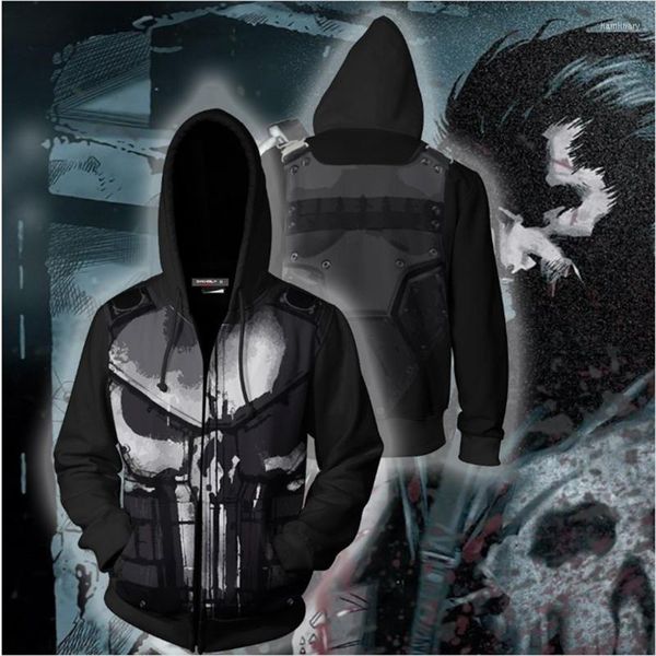 Herren Hoodies 2023 Herbst und Winter Punishe Cosplay Reißverschluss Kapuzenjacke 3D-Druck Sweatshirt Hip-Hop-Shirt