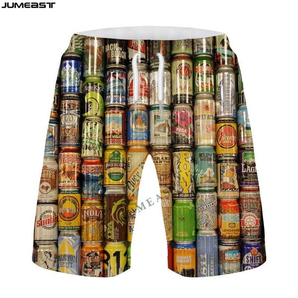 Мужские шорты Jumeast мужчины женщины 3D красивые пивные напитки могут негабаритная уличная доска летняя пляжные повседневные спортивные штаны короткие штаны
