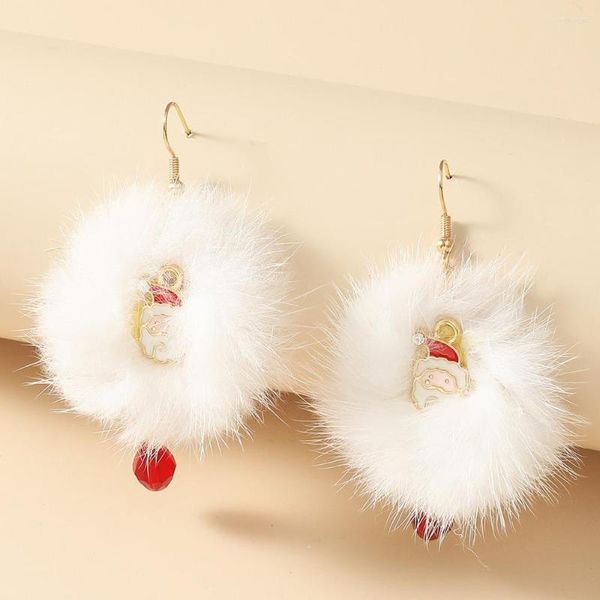 Orecchini pendenti 2023 anni regalo Babbo Natale pupazzo di neve prugna cervo palla di velluto bianco ciondolo orecchino di cristallo rosso lungo per Natale