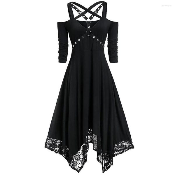 Повседневные платья средневековые готические черные платья Женщины открытые плеч