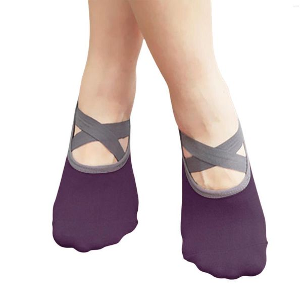 Mulheres Socks Cross Strap Yoga para Grips não deslizantes Pilates Pure Barre Ballet Dance