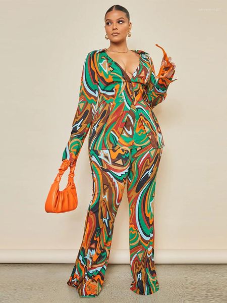 Roupas étnicas 2 peças Conjunto de roupas africanas Camisa feminina Tops e Flare Pant Suit Autumn Print Fashion Bazin Riche Kanga Roupfits