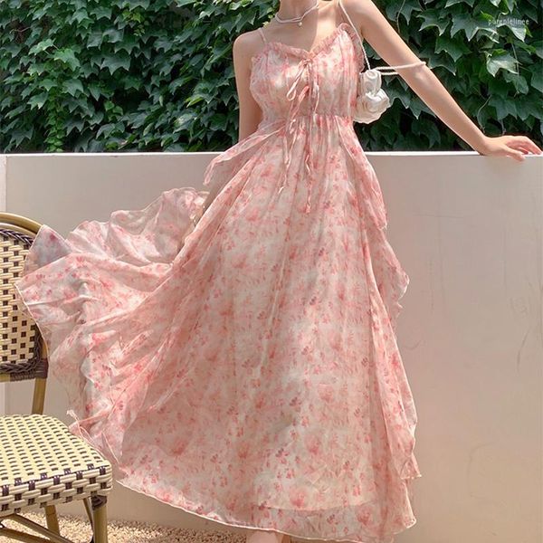 Abiti casual Abito da donna coreano da sera Dolce floreale Sexy cinturino senza spalline Maxi abito Party Beach Compleanno Lady Girl Robe Femme Vestidos