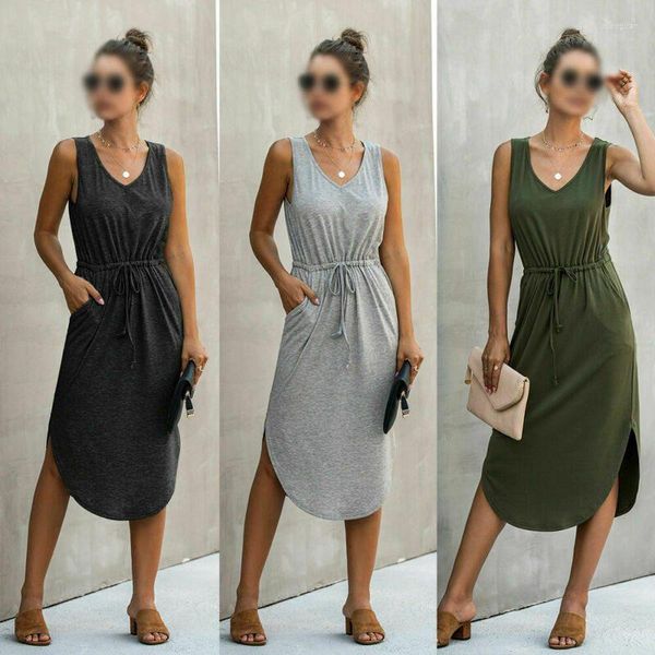 Abiti casual da donna Summer Holiday Solid Tank Dresses Abito longuette senza maniche da donna