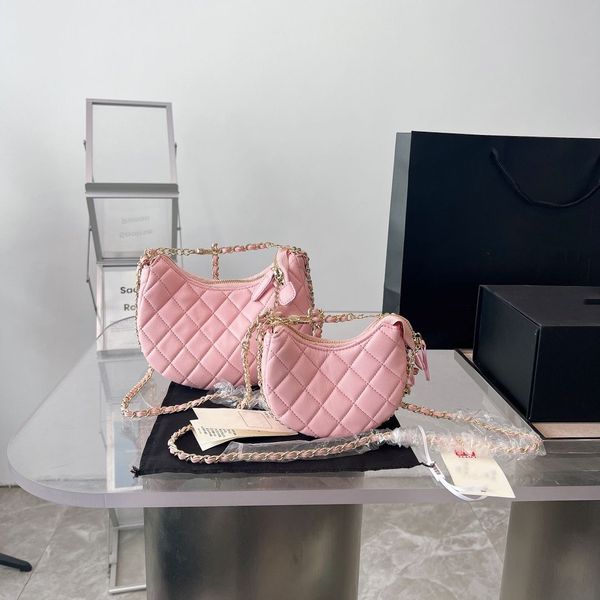 Designer Half Moon Unterarmtasche C-Ketten Umhängetaschen schwarzes Lederdesign für große kleine rosa Damenhandtaschen