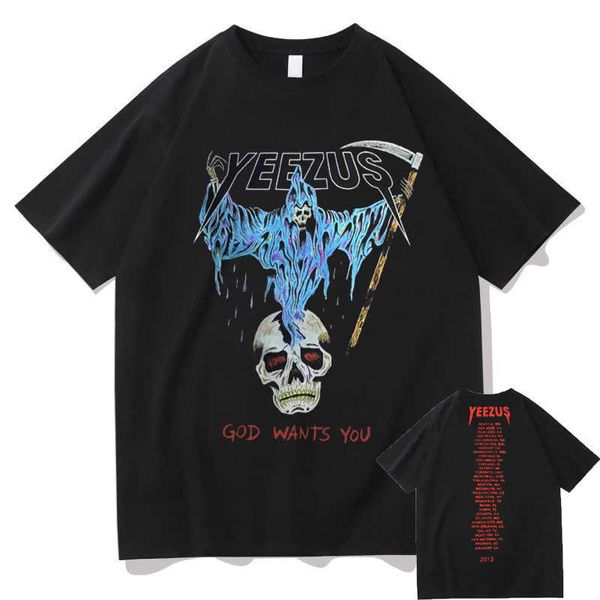 Herren T-Shirts Gott will dich Streetwear Schädel Reaper Grafikdruck T-Shirt Männer Frauen Hip Hop Mode T-Shirts Herren Baumwolle T-Shirt G230309