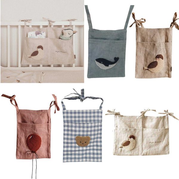 Bedding Sets Cotton Linen Baby Bed Hanging Storage Bag born Crib Bedside Toys Organizer Nursery Diaper Bag Nappy Pouch for Baby Bedding 230309