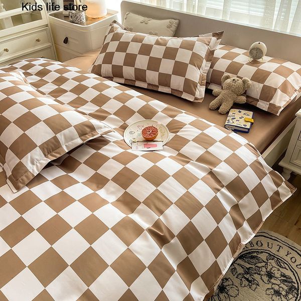 Set di biancheria da letto Scacchiera Pinted Bedding Set con copripiumino Lenzuolo piatto Federa Bambini Ragazze Ragazzi Single Double King Size Biancheria da letto 230309